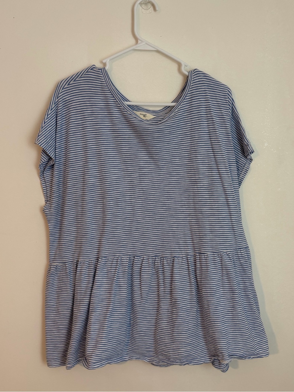 Terra & Sky Light Blue and White Striped Peplum Top
